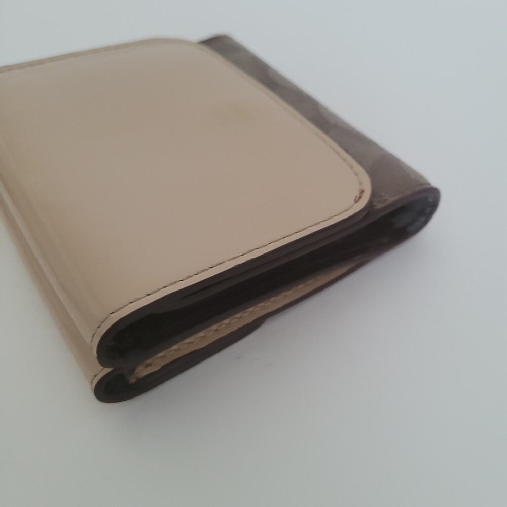 Coach Wallet Crossgrain Leather Tan Card Small Tifold Compact‎ Beige Damaged - Picture 10 of 10